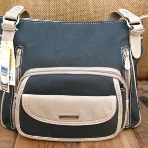 Multisac Black & Brown Multipocket Sachel Handbag IPad Friendly NWT